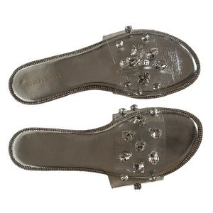 Silver Flat Jeweled Sandals